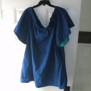 New York & Co Off the Shoulder Dress Royal Blue with Pockets Short Sleeve sz XL
